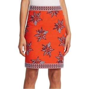 Elle Sasson Francesca Beaded Embroidered Pencil Floral Linen Orange Skirt 38 / 6
